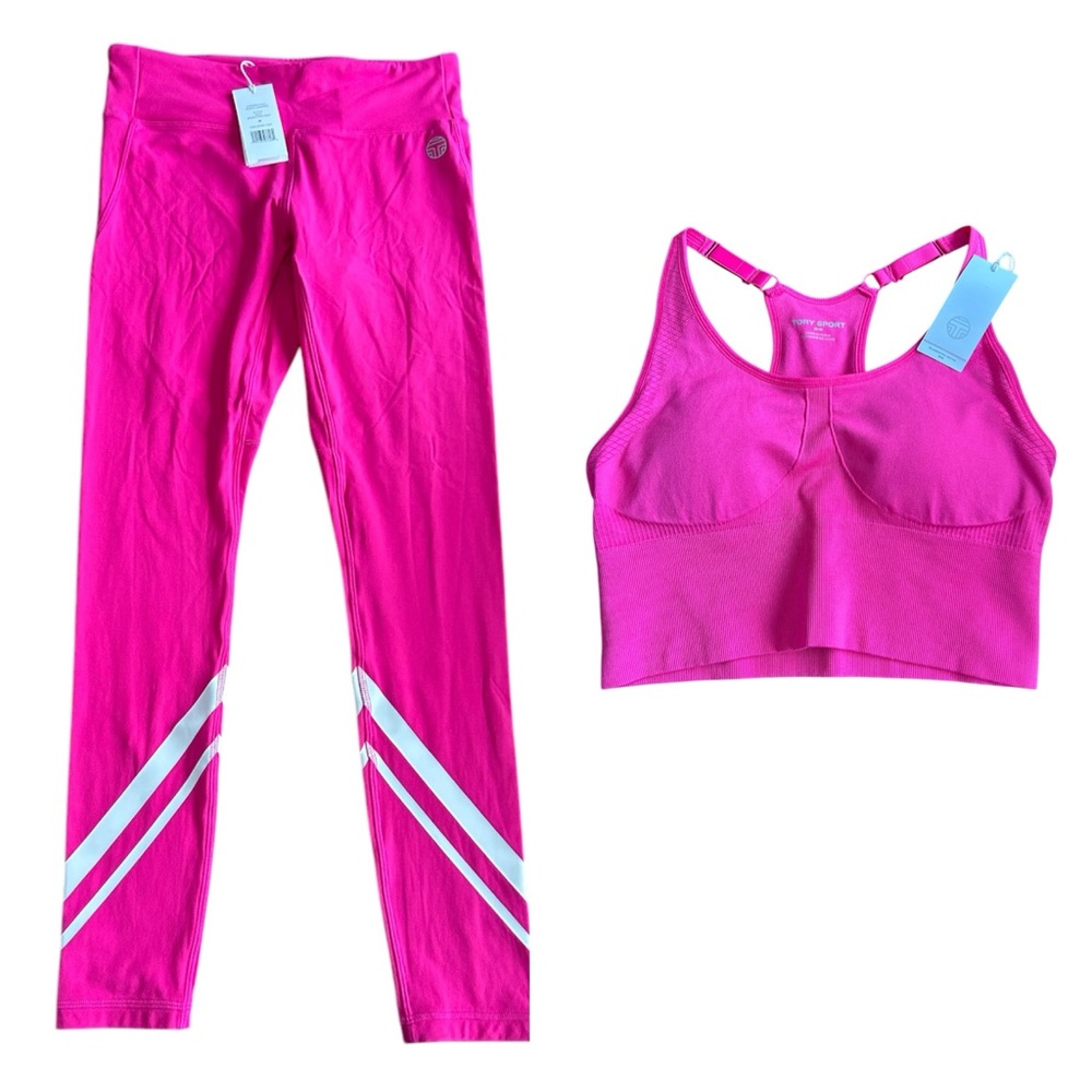 Tory Sport Tory Burch Bright Pink Chevron Full length Legging and Bra Top Medium